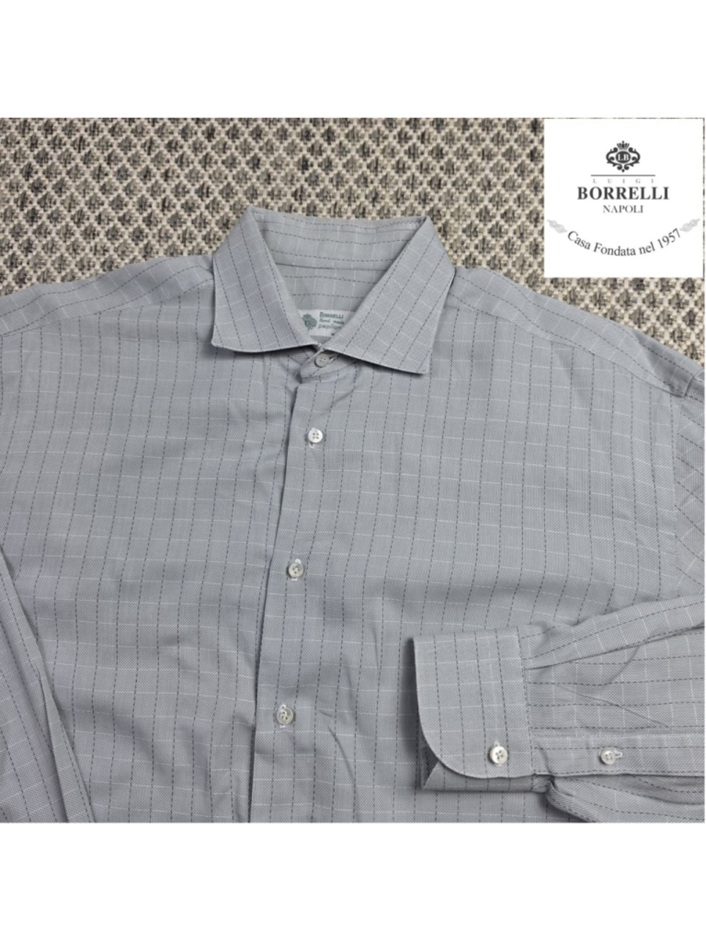 Luigi Borrelli Napoli Shirt Mens 16.5 42 Gray Windowpane Handmade Italy